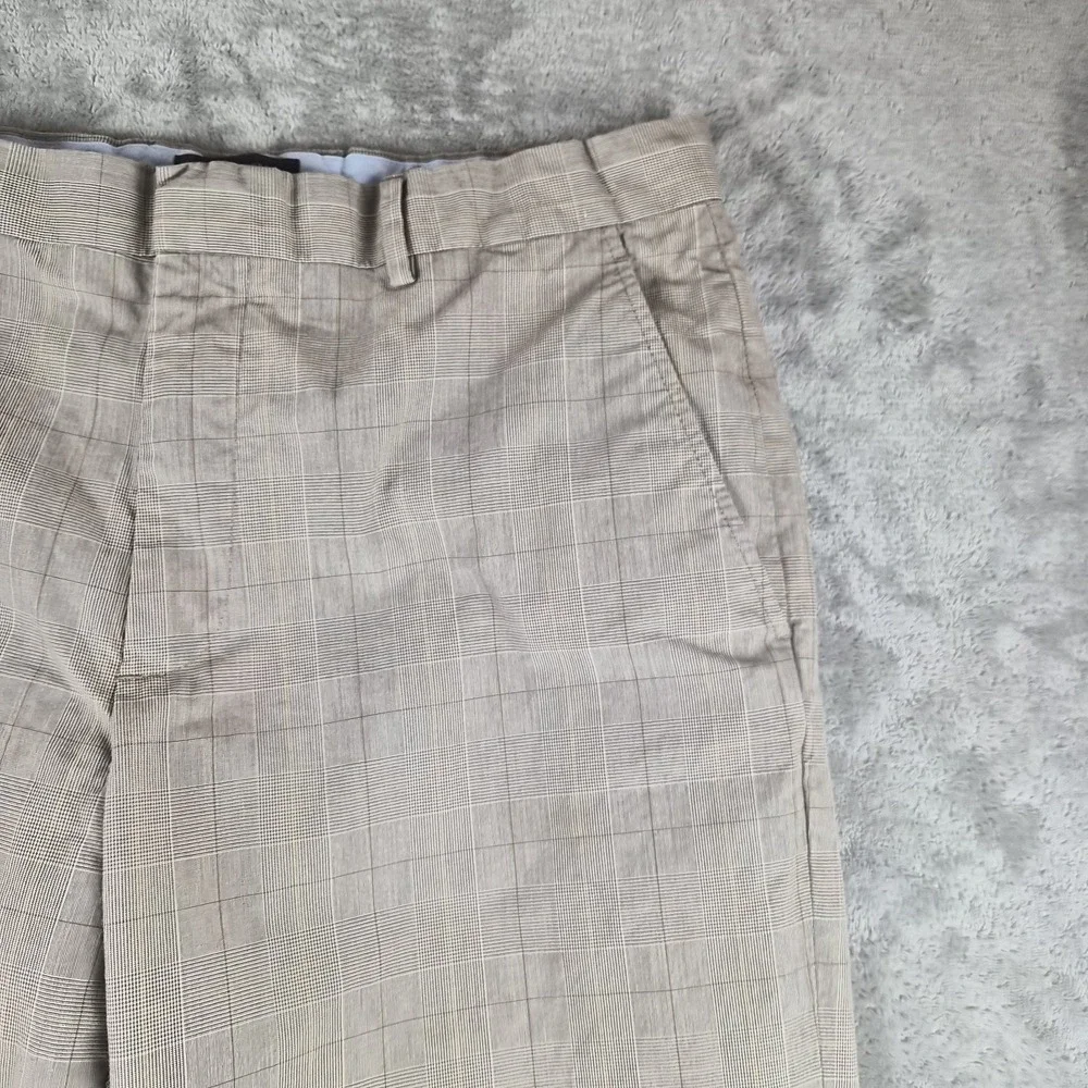 Banana Republic Dress Pants Men 36x30 (fits 34x28) Beige Plaid 100% Cotton Flat